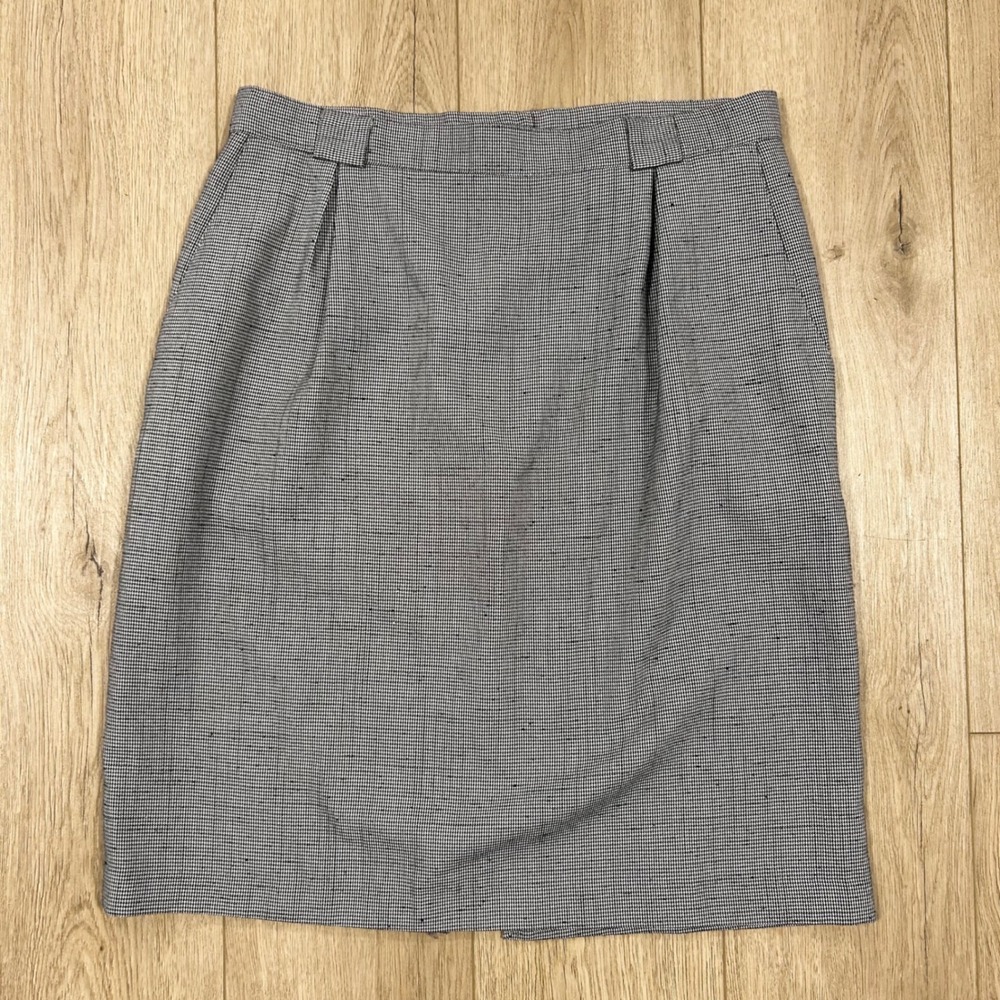 Vintage JR Bentley Houndstooth Pencil Skirt Black White High Waist 17/18 34"